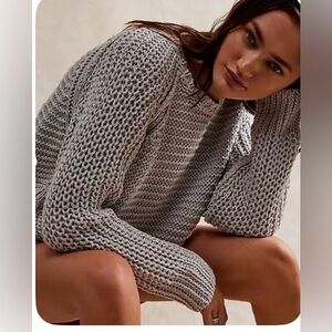 Free People We The Free Lunar Rock Gray Essential Knit 100% Linen Crew Sweater